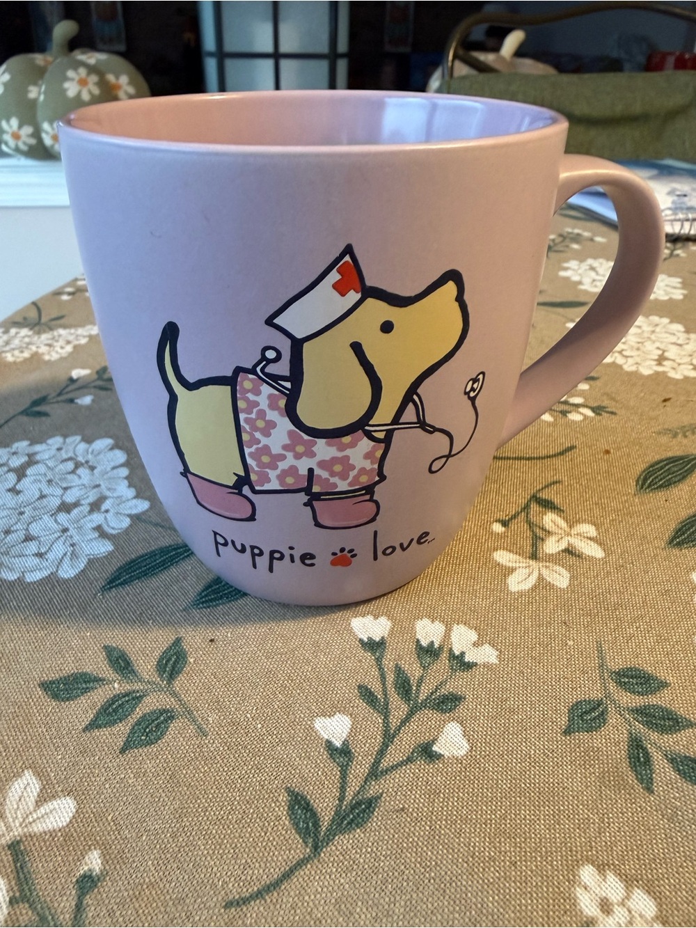Pink 'Puppie Love' Ceramic Mug with Nurse Puppy Design